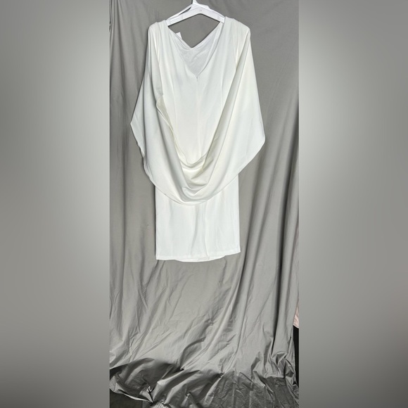 Betsy & Adam Plus Size Ruched Cape Dress in White - Picture 6 of 7